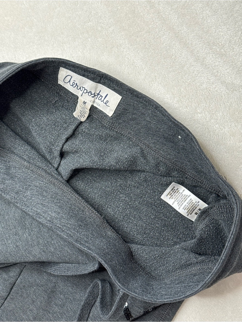 Aeropostale - Y2k Low-rise Flare Charcoal Gray Script Logo Drawstring Sweatpants - Picture 8 of 13